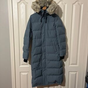 Women’s Aritzia TNA St. Anton Powder Parka Long Puffer Jacket Blue Sz. M